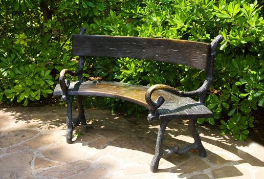 close-up metallic garden bench 