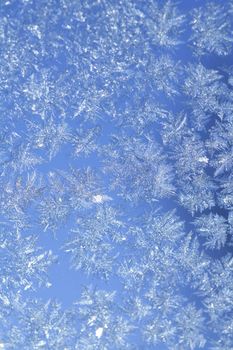 evening blue frost pattern texture on the glass