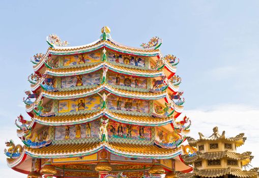 Chinese Shrine, a beautiful Chinese temple, a dragon statue. Chonburi. Eastern part of Thailand.