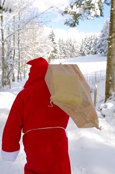 Santa Claus, Father Christmas in a beautiful winter landscape