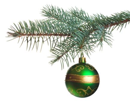 close-up christmas tree decoration, isolated on white