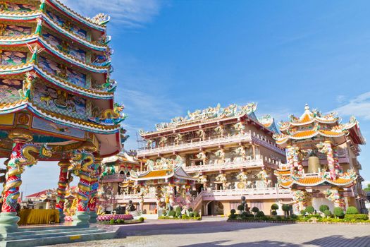 Chinese Shrine, a beautiful Chinese temple, a dragon statue. Chonburi. Eastern part of Thailand.