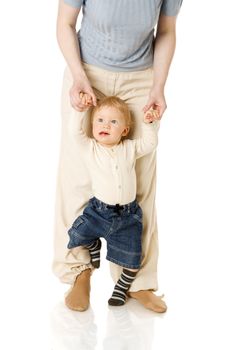 Mother together with her son isolated on white