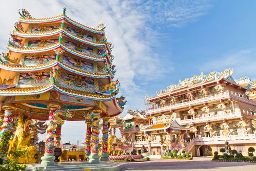 Chinese Shrine, a beautiful Chinese temple, a dragon statue. Chonburi. Eastern part of Thailand.