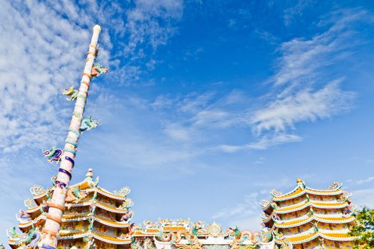 Chinese Shrine, a beautiful Chinese temple, a dragon statue. Chonburi. Eastern part of Thailand.