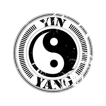 Black postal rubber stamp with the yin and yang taoistic symbol of balance