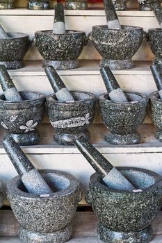 Pestle and stone mortar , Thai cooking tool.