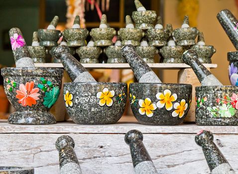 Pestle and stone mortar , Thai cooking tool.