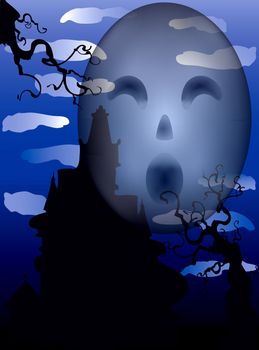 Vector Illustration of a Halloween Haunted Mansion with scary eyes.