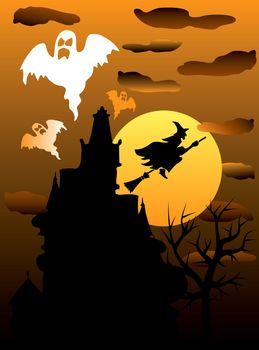 Vector Illustration of a Halloween Haunted Ghost House.