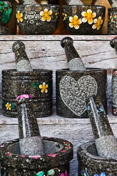 Pestle and stone mortar , Thai cooking tool.