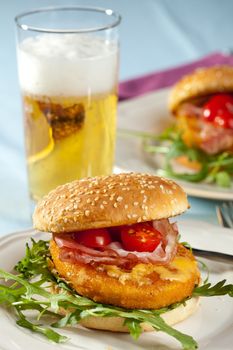 Chickenburger with a beer on the side