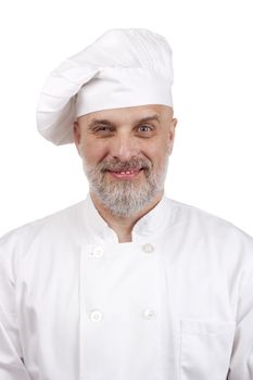 Portrait of a weird chef in a chef's hat.