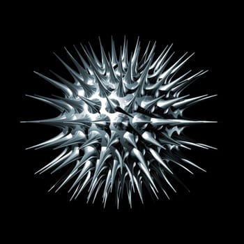 three dimensional illustration of a metal virus isolated on black background