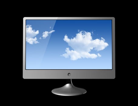 Three dimensional flat computer monitor isolated on black