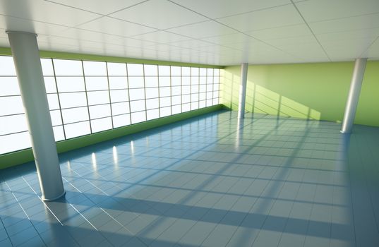 Large empty hall or office. 3D render.