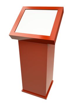 Red touch screen terminal isolated against a white background. 3D rendered image.