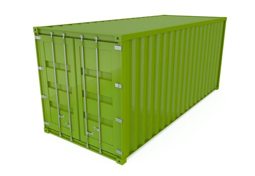 Green shipping container isolated on white. 3D render.