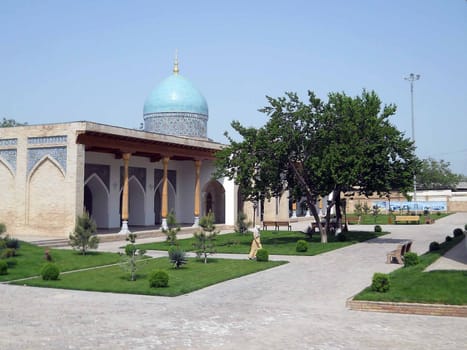 Mosque interior; city landscape of the Tashkent, Uzbekistan