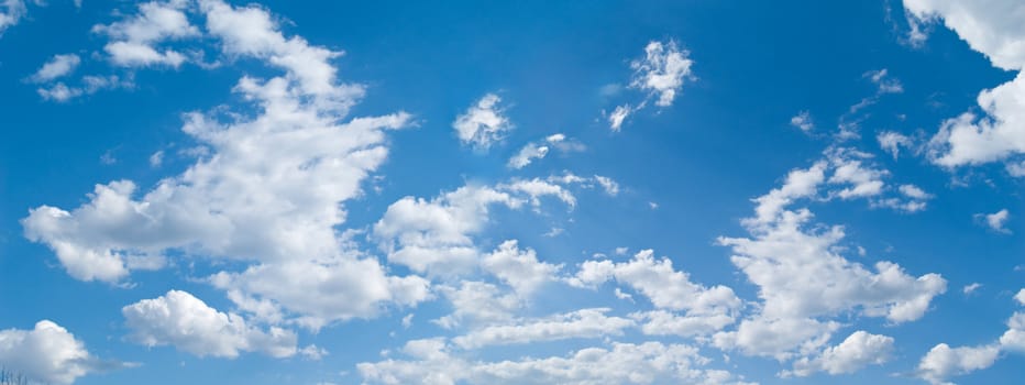 WIde sky panorama with white clouds