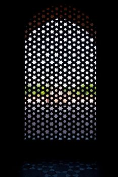 Marble carved screen window at Humayun's Tomb, Delhi, India