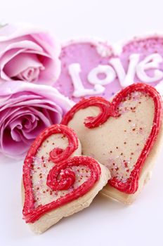 Homemade baked shortbread Valentine cookies with roses