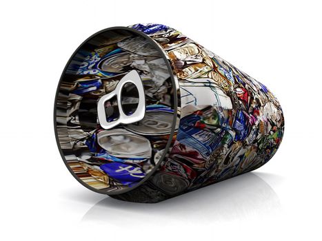 an aluminum can with recycling illustration