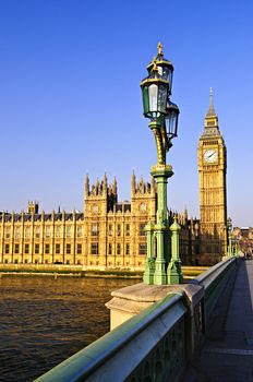 Houses of Parliament with Big Ben in London from Westminster Bridge