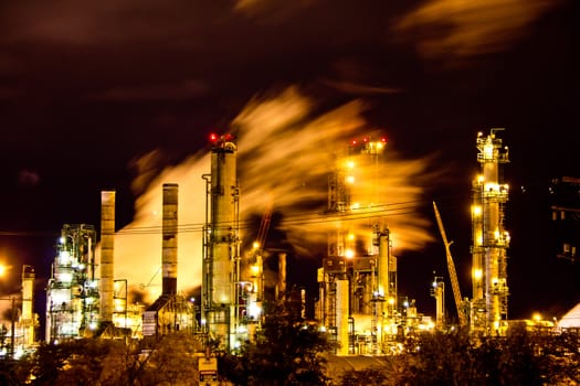 A factory in full operation during the night in Regina, Canada