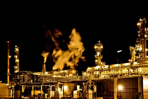 A factory in full operation during the night in Regina, Canada