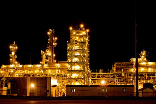 A factory in full operation during the night in Regina, Canada