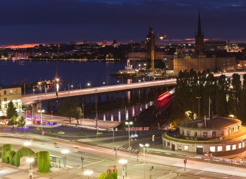 Night scene of the Stockholm City at top of Katarina elevator