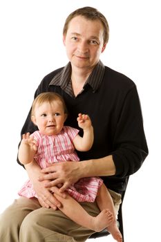 Father and daughter posing together isolated on white