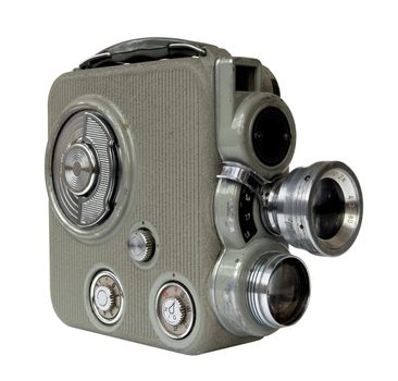 old 8mm movie camera on white background