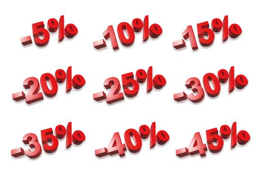 3D percent numbers isolated on white