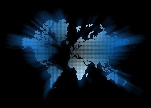 spotted world map isolated on black background