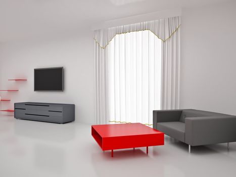 Modern TV in room. Interior of the modern room. High resolution image. 3d rendered illustration.