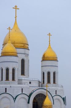 High resolution image. Christian cathedral in Kaliningrad. Gold crosses.