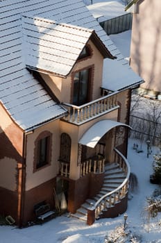 High resolution image. The house in snow. Winter morning.