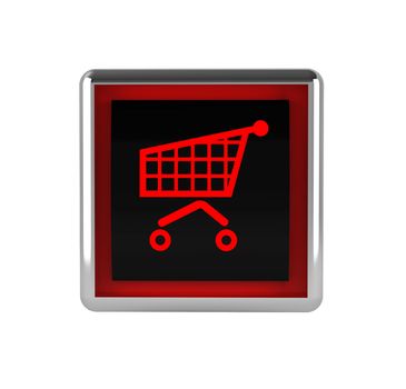 Shopping cart button.  3d illustration over  white backgrounds.