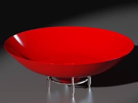 Red porcelain bowl side view isolated. 3D rendered illustration.