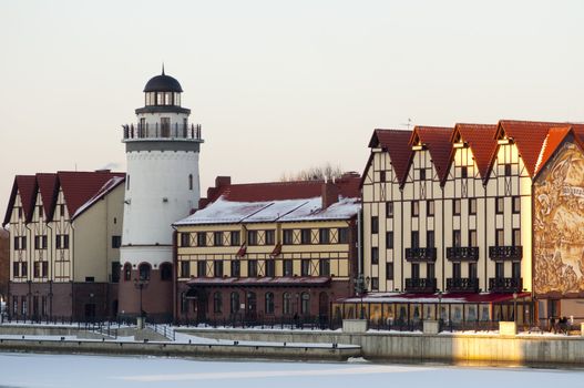 Ancient buildings in Kaliningrad. The ethnographic and trading-craft centre.