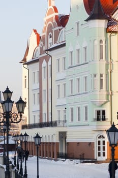 Ancient buildings in Kaliningrad. The ethnographic and trading-craft centre.