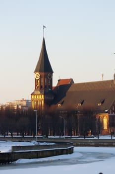 Konigsberg Cathedral. is a Brick Gothic style building in Kaliningrad on an island in the Pregel.