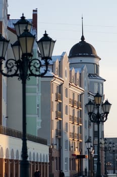 Ancient buildings in Kaliningrad. The ethnographic and trading-craft centre.