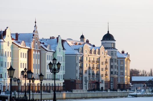 Ancient buildings in Kaliningrad. The ethnographic and trading-craft centre.