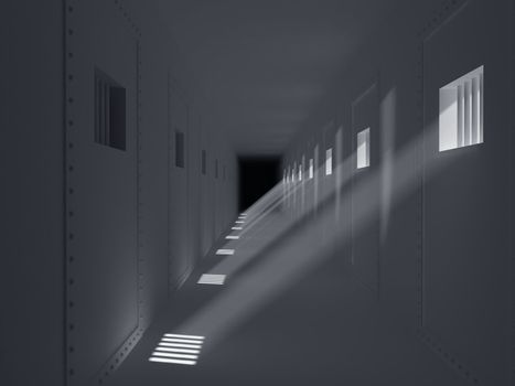 High resolution image prison. 3d illustration. Old prison. Prison cell with lattices.