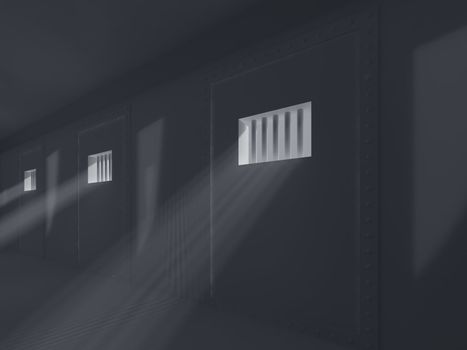 High resolution image prison. 3d illustration. Old prison. Prison cell with lattices.