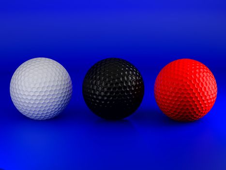 Golf ball isolated on blue. 3d illustration. High resolution image.