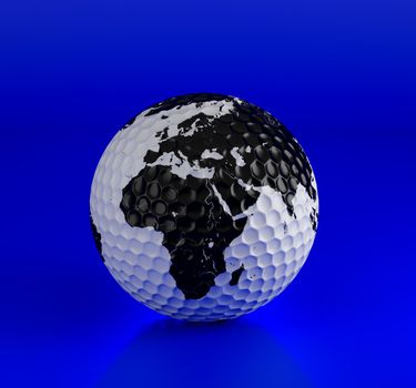 Golf ball isolated on blue. 3d illustration. High resolution image.